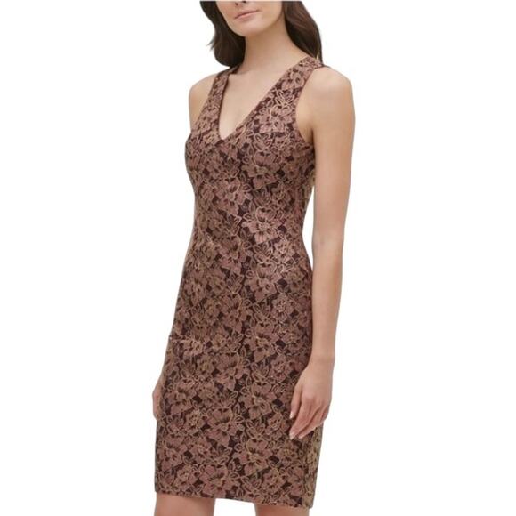 Guess Burgundy Gold Metallic Lace Bodycon Open Back Dress Size 0 Cocktail Fairy - Picture 1 of 12